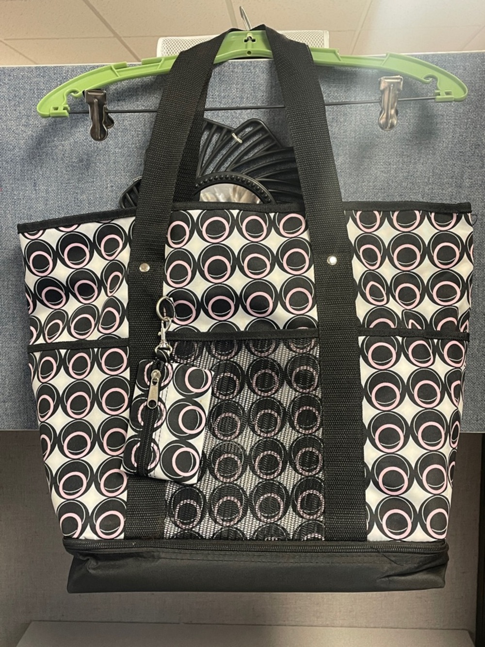 Stylish Black & Pink Circle-Print Tote Bag